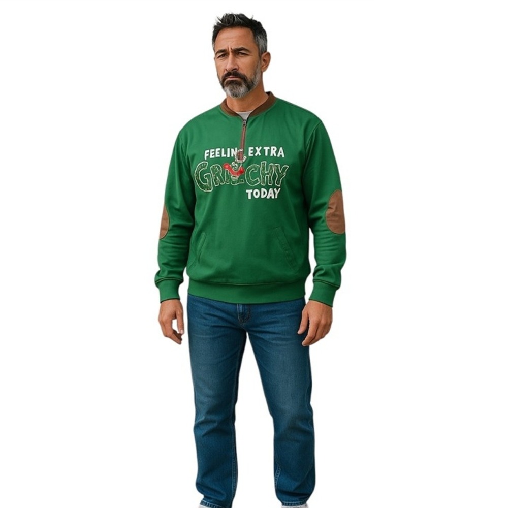 Mens Grinch Sweatshirt Quarter Zip Feeling‎ Extra Grinchy Today Large